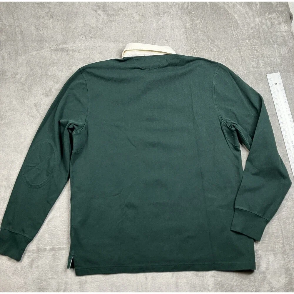 J.Crew Rugby Shirt Mens XL Tall Green Contrast Collar Striped Placket Preppy